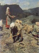 Nikolai Kasatkin Poor People Collecting Coal in an Abandoned Pit oil painting artist